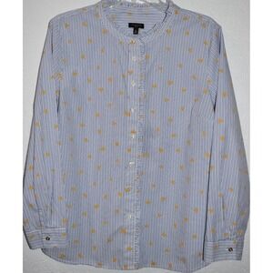 Talbots Heart Stripe Ruffle Shirt XLp Long Sleeve Blue White 100% Cotton Petite